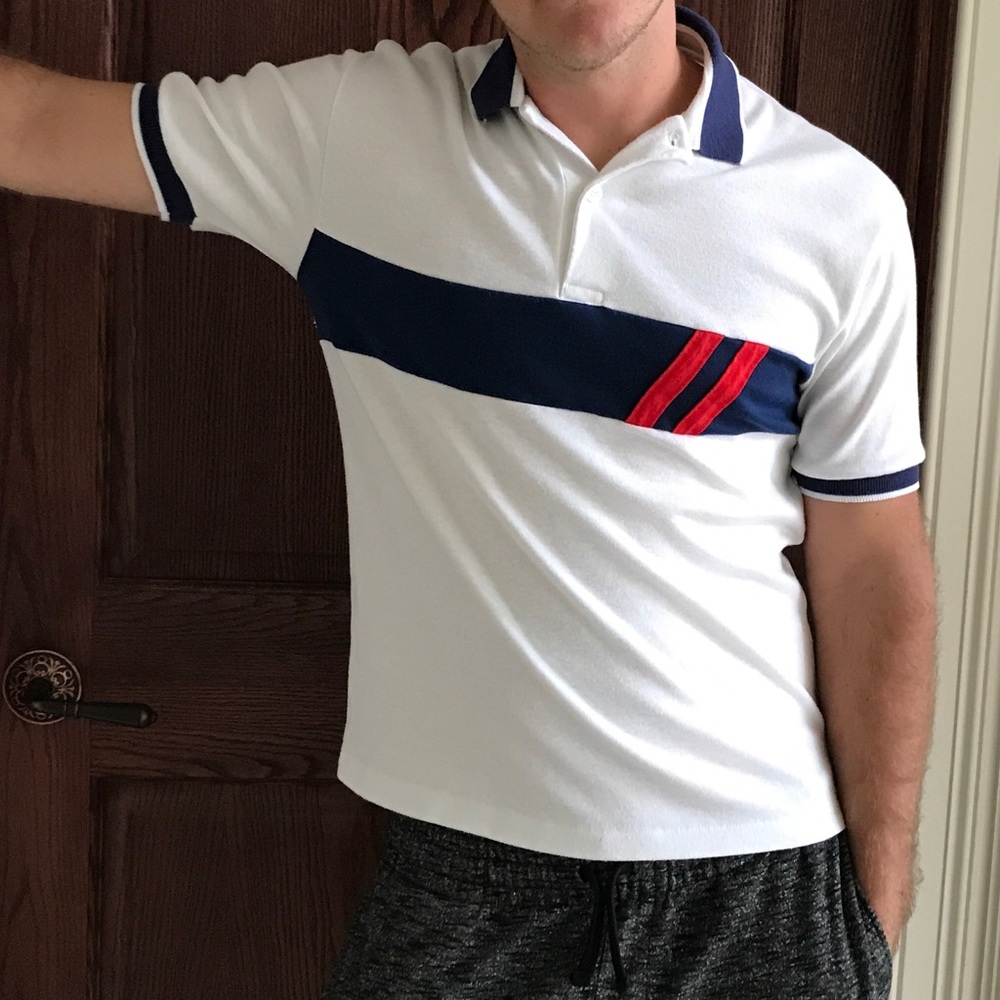 Polo: white with red and blue accents USA Medium